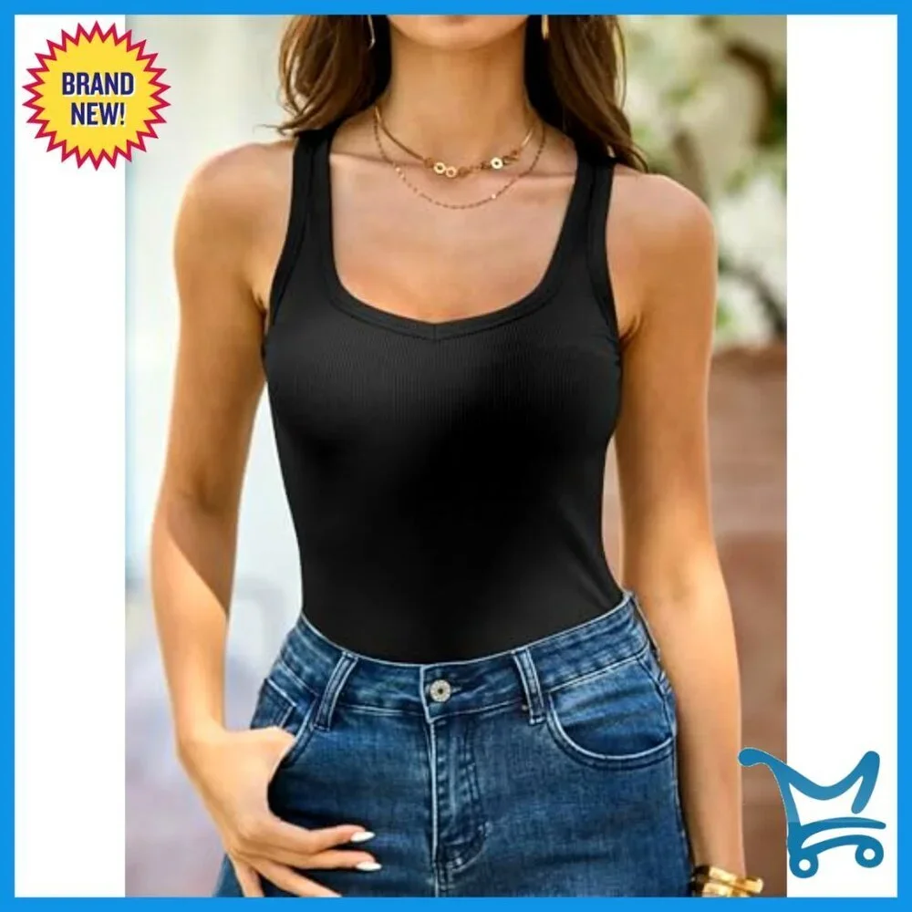 Ribbed Tank Top Scoop Neck Y2K Workout Tee Sleeveless Casual Vacation Wear